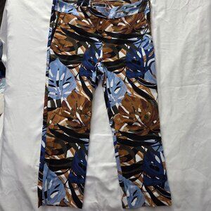 Melanie Lyne Tropical Leaf Print Ankle Pants | Stretch Trousers | Size 12